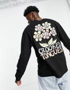 Crooked Tongues Long Sleeve T-shirt With Flower Print In Black