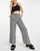 Urban Revivo Wide Leg Pants In Houndstooth-gray