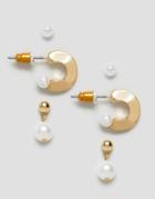 Asos Pack Of 3 Pearl Hoop And Stud Earrings - Gold