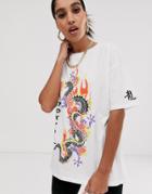 Asos Design Oversized T-shirt With Dragon Print In White