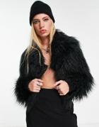 Topshop Cropped Shaggy Fur Coat In Black