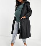 Asos Design Maternity Rubberized Midi Rain Coat In Black