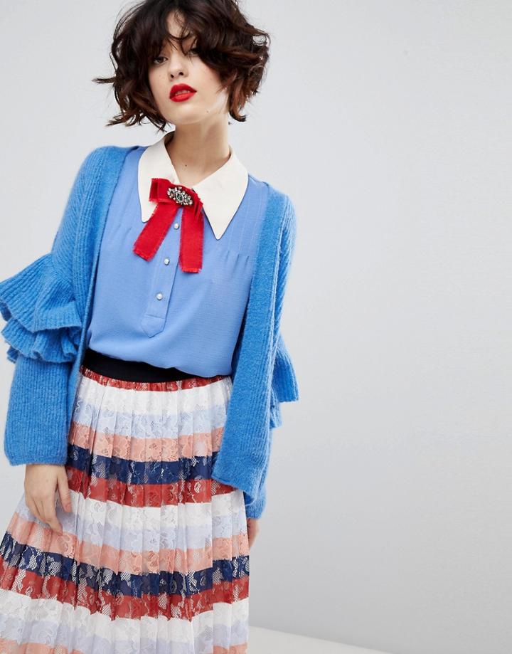 Essentiel Antwerp Palladia Ruffled Cardigan - Blue