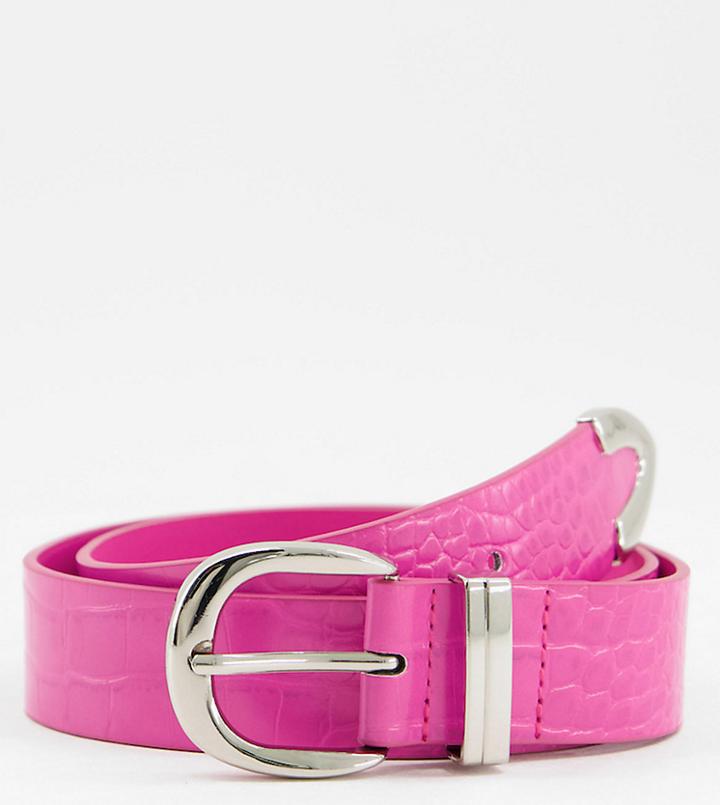 Glamorous Exclusive Belt In Pink Croc With Silver Tipping