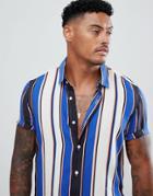 Asos Design Regular Fit Stripe Shirt In Blue - Blue