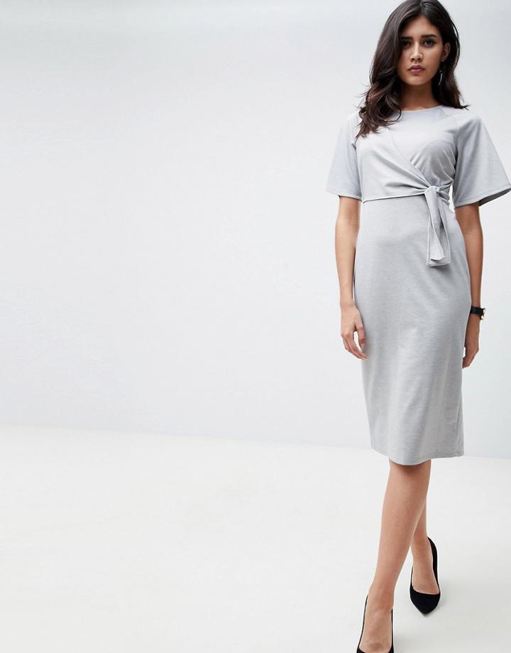 Asos Design Knot Front Shift Dress-gray