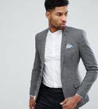 Asos Tall Super Skinny Texture Blazer In Charcoal Wool Mix - Gray