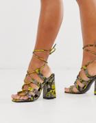 Simmi London Jamma Snake Print Ankle Tie Block Heeled Sandals-multi