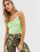 Asos Design Slinky Cowl Front Cami In Neon Green - Green