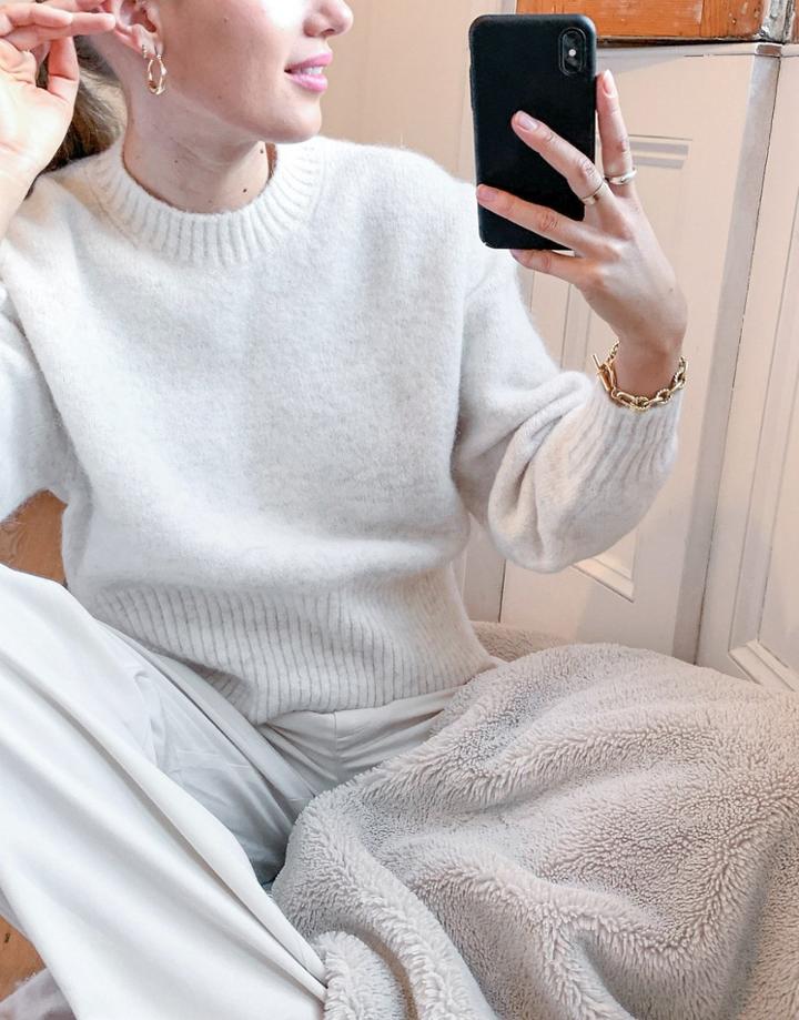 Weekday Lova Knitted Sweater In Ecru-white