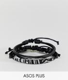 Asos Design Plus Leather And Woven Bracelet Pack In Monochrome - Black
