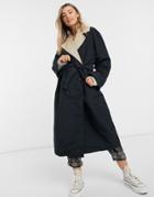 Asos Design Contrast Trench Coat In Stone And Black