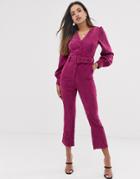 Fashion Union Button Down Jumpsuit In Jumbo Cord With Belt Detail-red