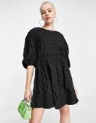 Weekday Puff Sleeve Tie Back Mini Dress In Black