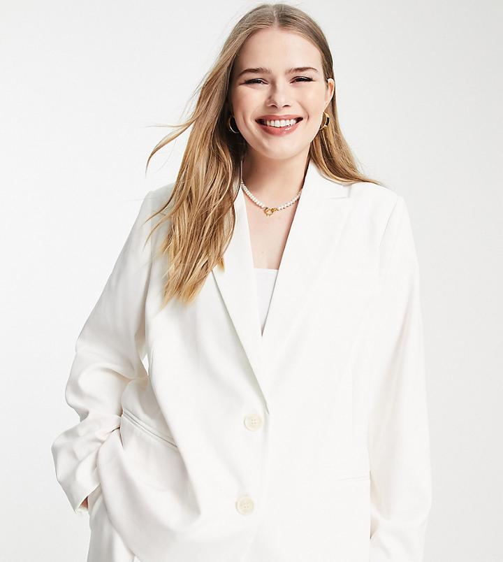 The Frolic Plus Relaxed Tailored Jacket With Satin Lining-white