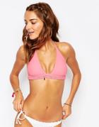 South Beach Macrame Neon Halter Bikini Top - Coral Neon