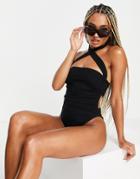 Asyou Halter Mesh Swimsuit In Black