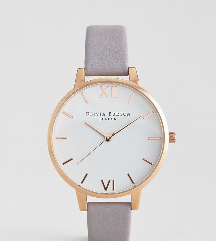 Olivia Burton Grey Lilac Large White Dial Leather Watch - Gray