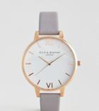 Olivia Burton Grey Lilac Large White Dial Leather Watch - Gray