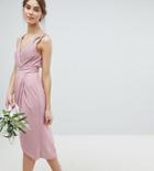 Tfnc Tall Wrap Embellished Midi Bridesmaid Dress - Pink
