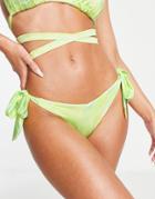 Asos Design Slinky Tie Side Bikini Bottom In Green Swirl Print-multi
