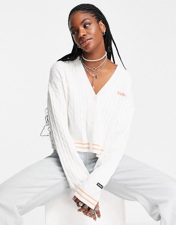 Kickers Relaxed Cardigan With Embroidery Logo And Vintage Stripe Trim-neutral