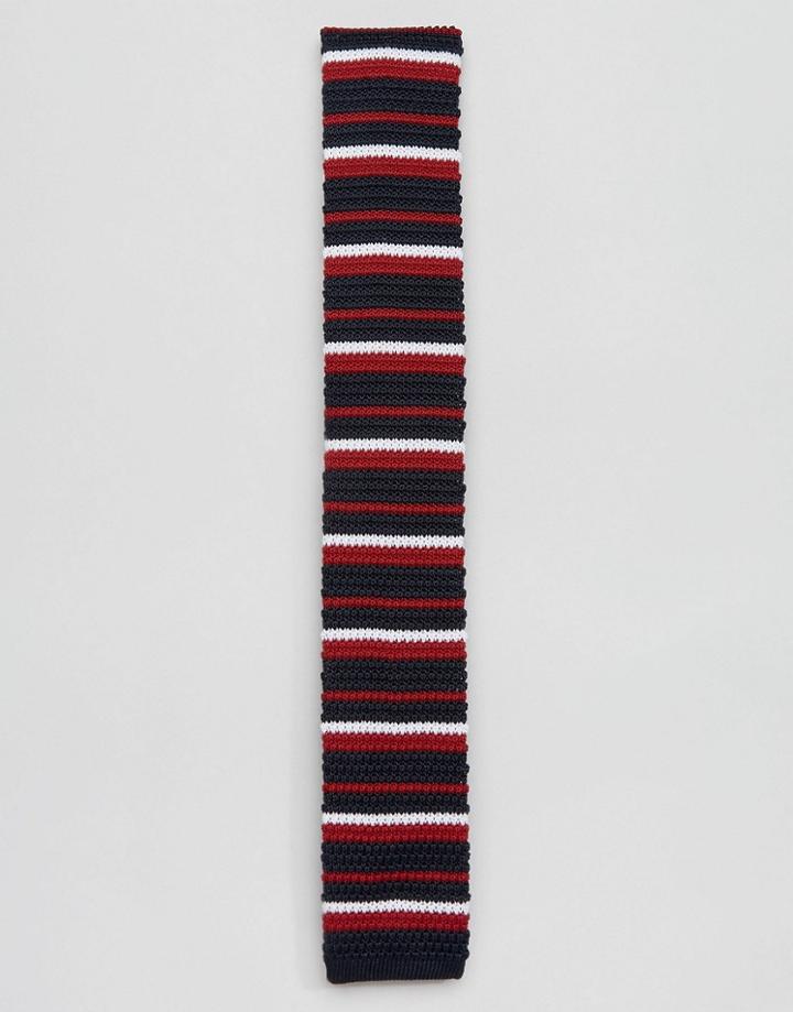 Selected Homme Knitted Tie With Stripe - Navy