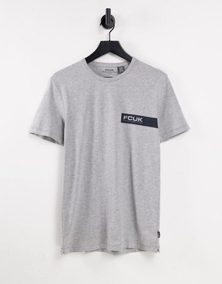 Fcuk Chest Logo T-shirt In Light Gray-grey