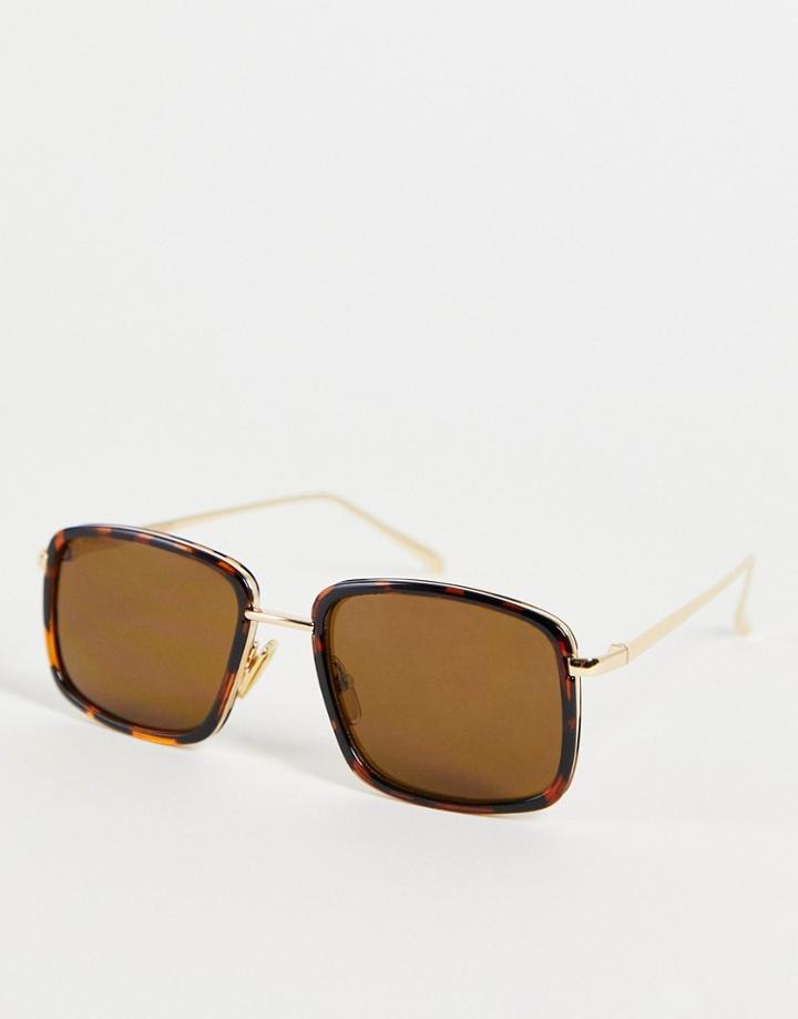 A.kjaerbede Aldo Unisex Square Sunglasses In Brown Tort