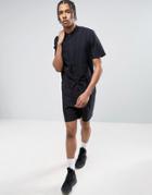 Asos Slim Short Jumpsuit With Grandad Collar In Black - Black