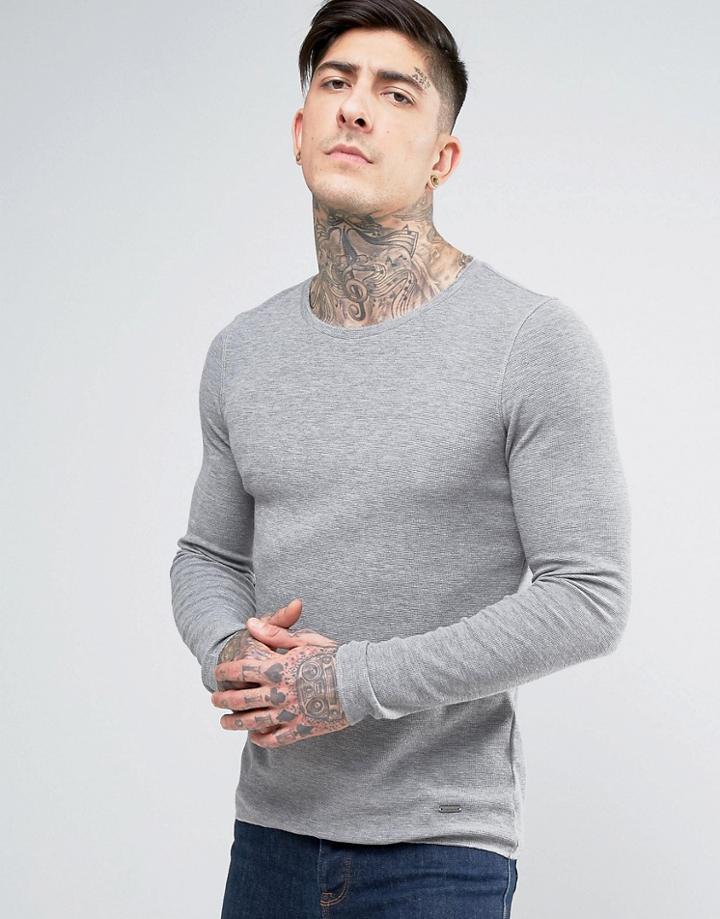 Boss Orange By Hugo Boss Long Sleeve Top Slim Fit Waffle - Gray