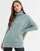 River Island Roll Neck Sweater In Sage-green
