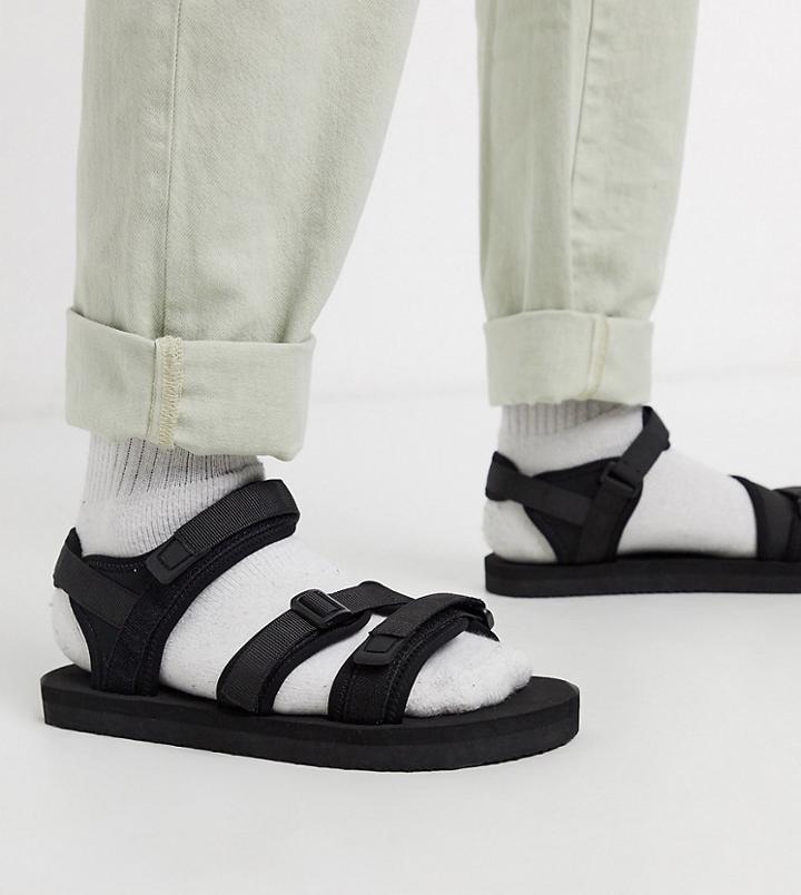 Asos Design Wide Fit Tech Sandals In Black With Tape Straps