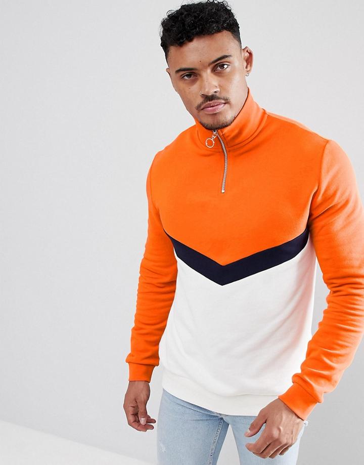 Asos Design Sweatshirt With Half Zip And Color Blocking - Red