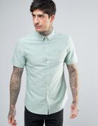 Farah Brewer Short Sleeve Shirt Oxford Slim Fit Buttondown In Pine Green - Green