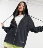 Collusion Double Zip Logo Hoodie In Charcoal - Part Of A Set-grey