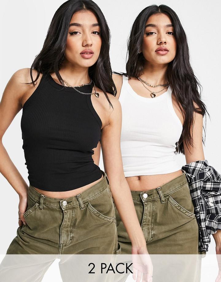 Monki 2 Pack Tank Top In Black And White-multi