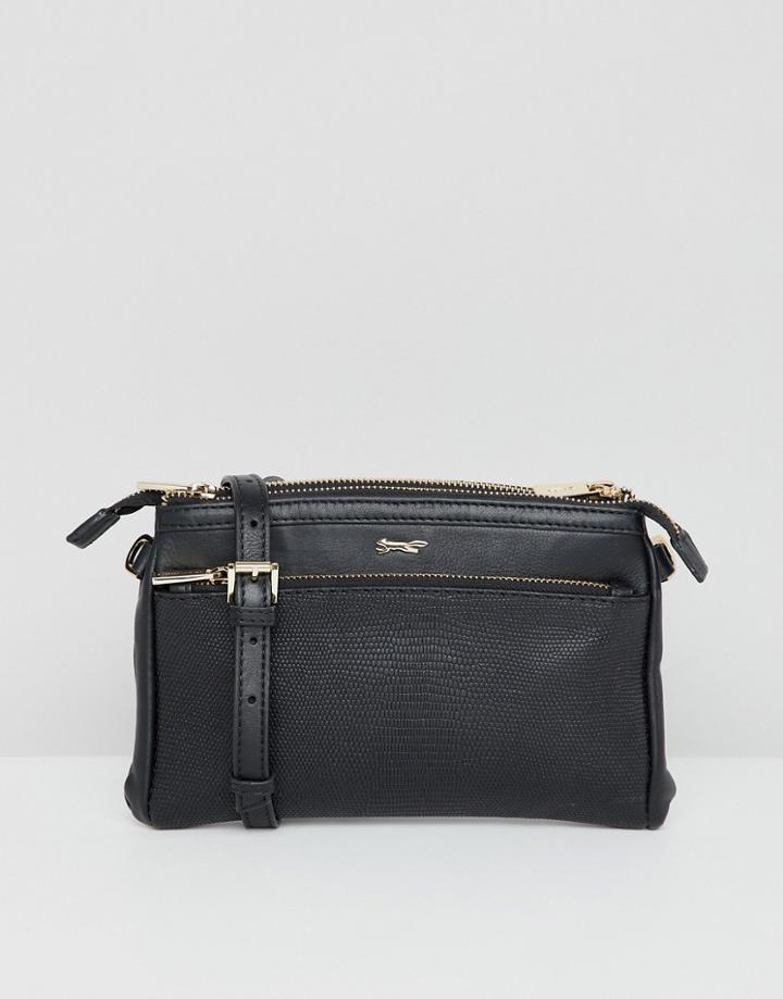 Paul Costelloe Real Leather Double Pocket Zip Cross Body Bag - Black