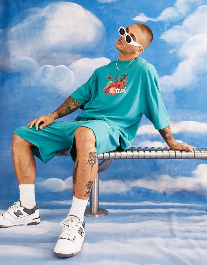 Asos Actual Oversized T-shirt With Health And Well Being Graphic Print In Green - Part Of A Set