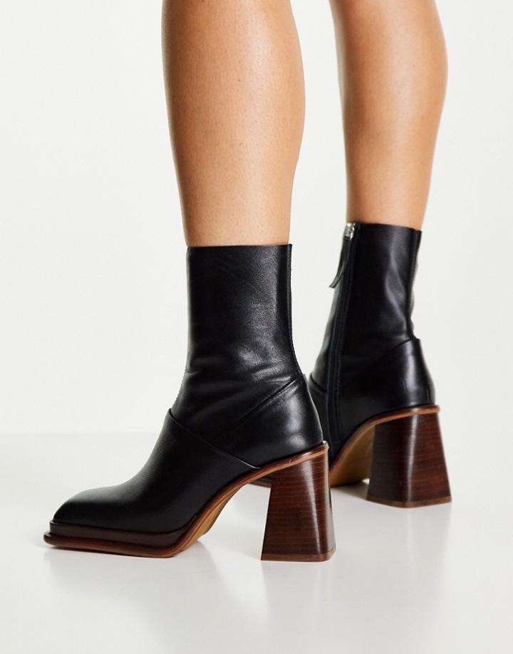 Asos Design Rochelle Premium Leather Platform Heeled Boots In Black