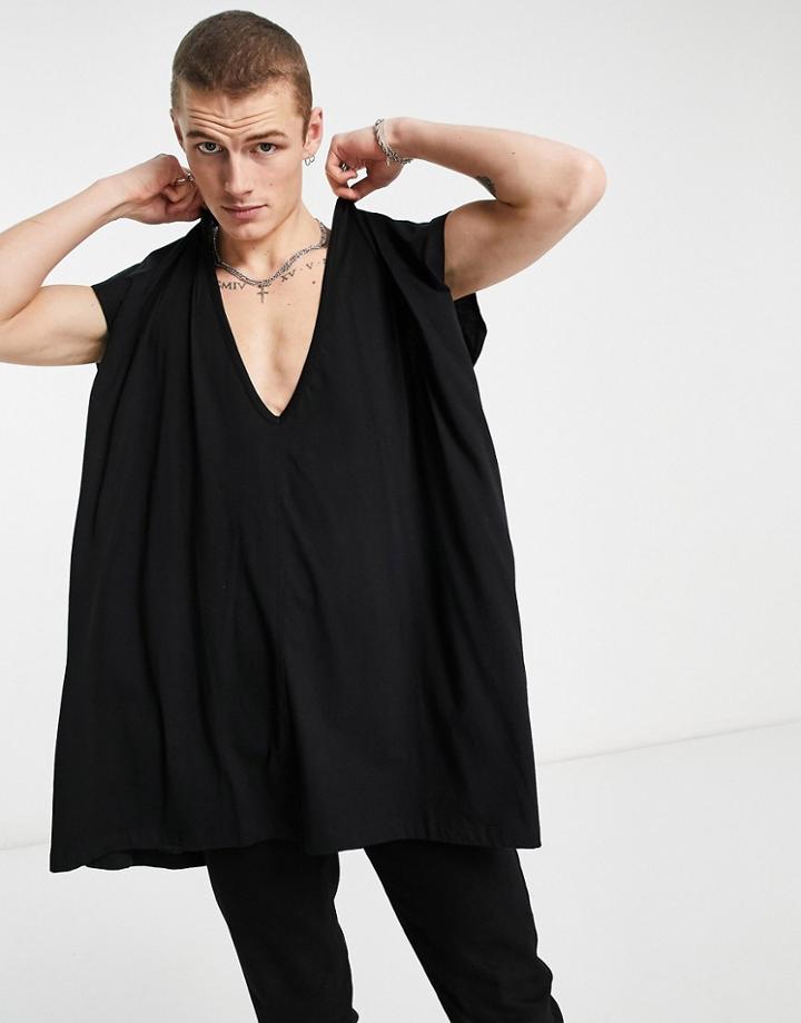 Asos Design Oversized Tank With Deep V Neck In Black