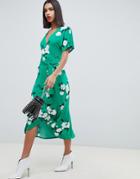 Asos Design Green Floral Wrap Maxi Dress-multi