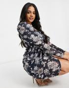 Missguided Ruched Side Milkmaid Dress In Floral-multi