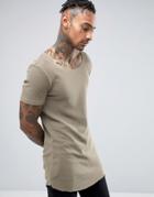 Asos Super Longline Muscle T-shirt With Curved Hem In Brown Waffle Was