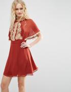 Asos Embroidered Skater Dress With Open Back - Red