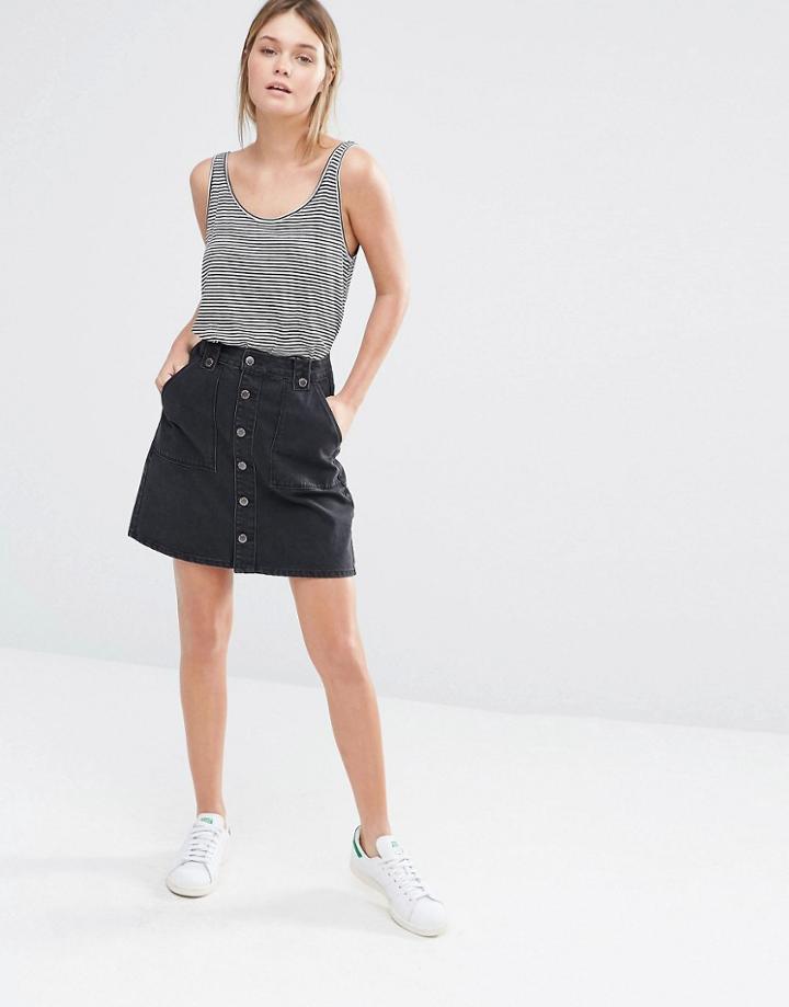 New Look A-line Button Through Denim Skirt - Blue