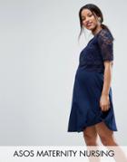 Asos Maternity Nursing Lace Double Layer Skater Mini Dress - Navy