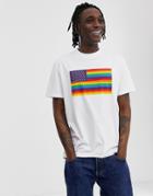 Asos Design Relaxed T-shirt With Multi Color Stars And Stripes Flag-white