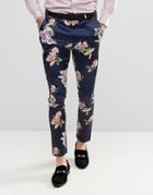 Asos Wedding Super Skinny Suit Pants With Navy Floral Print - Navy