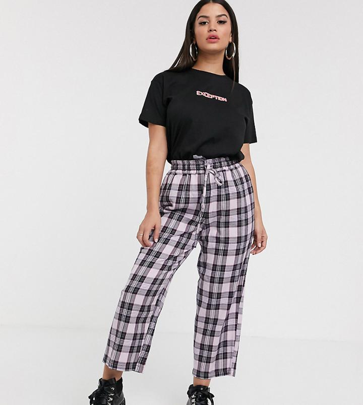 Asos Design Petite Lilac Check Pull On Pants